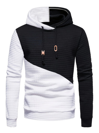 Trendy Mens Waffle Hoodie - Color Block Street Style with Hood &amp; Kangaroo Pocket - Cozy Winter/Fall Sweatshirt - Ideal Gift Idea