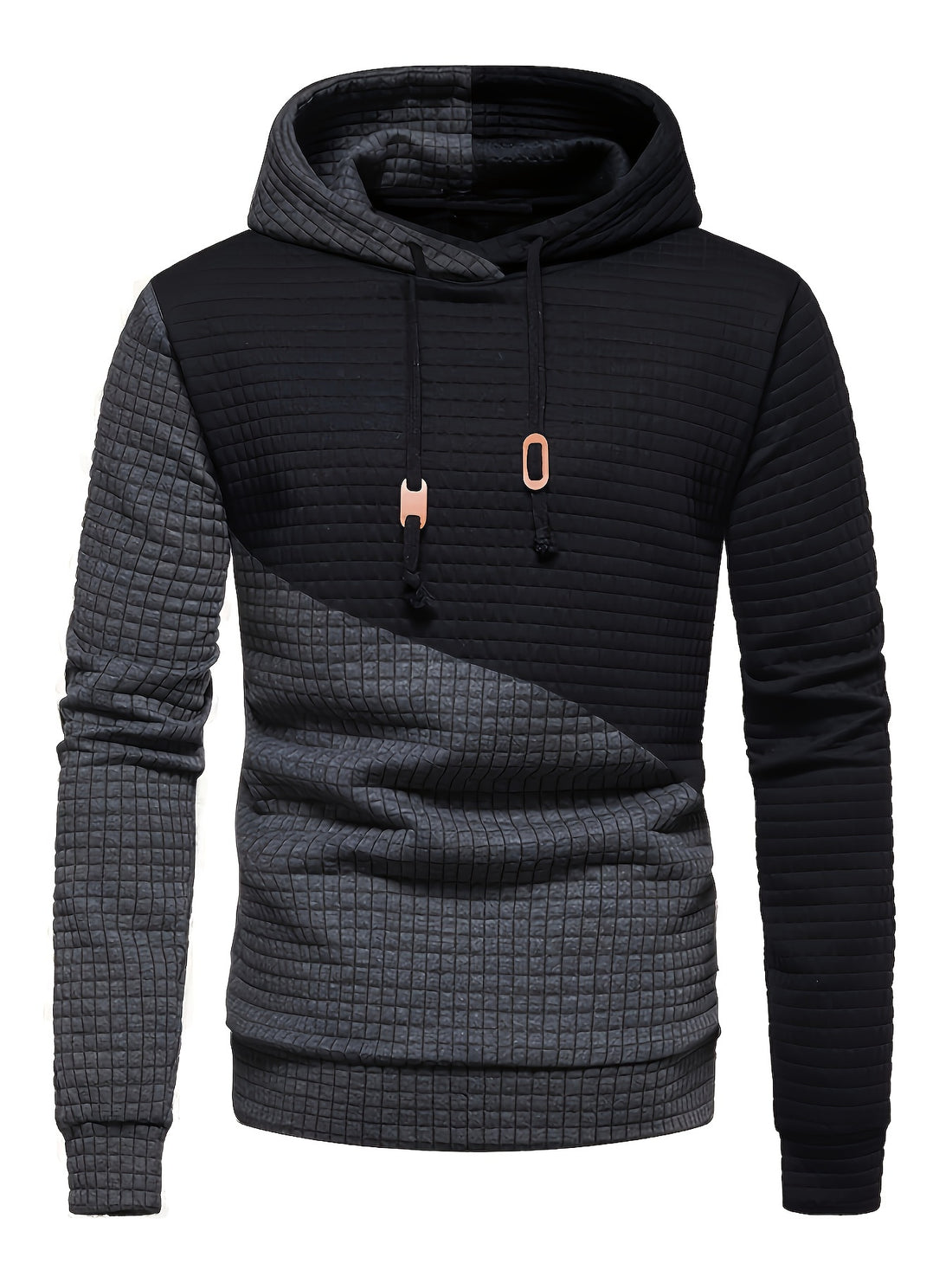 Trendy Mens Waffle Hoodie - Color Block Street Style with Hood &amp; Kangaroo Pocket - Cozy Winter/Fall Sweatshirt - Ideal Gift Idea