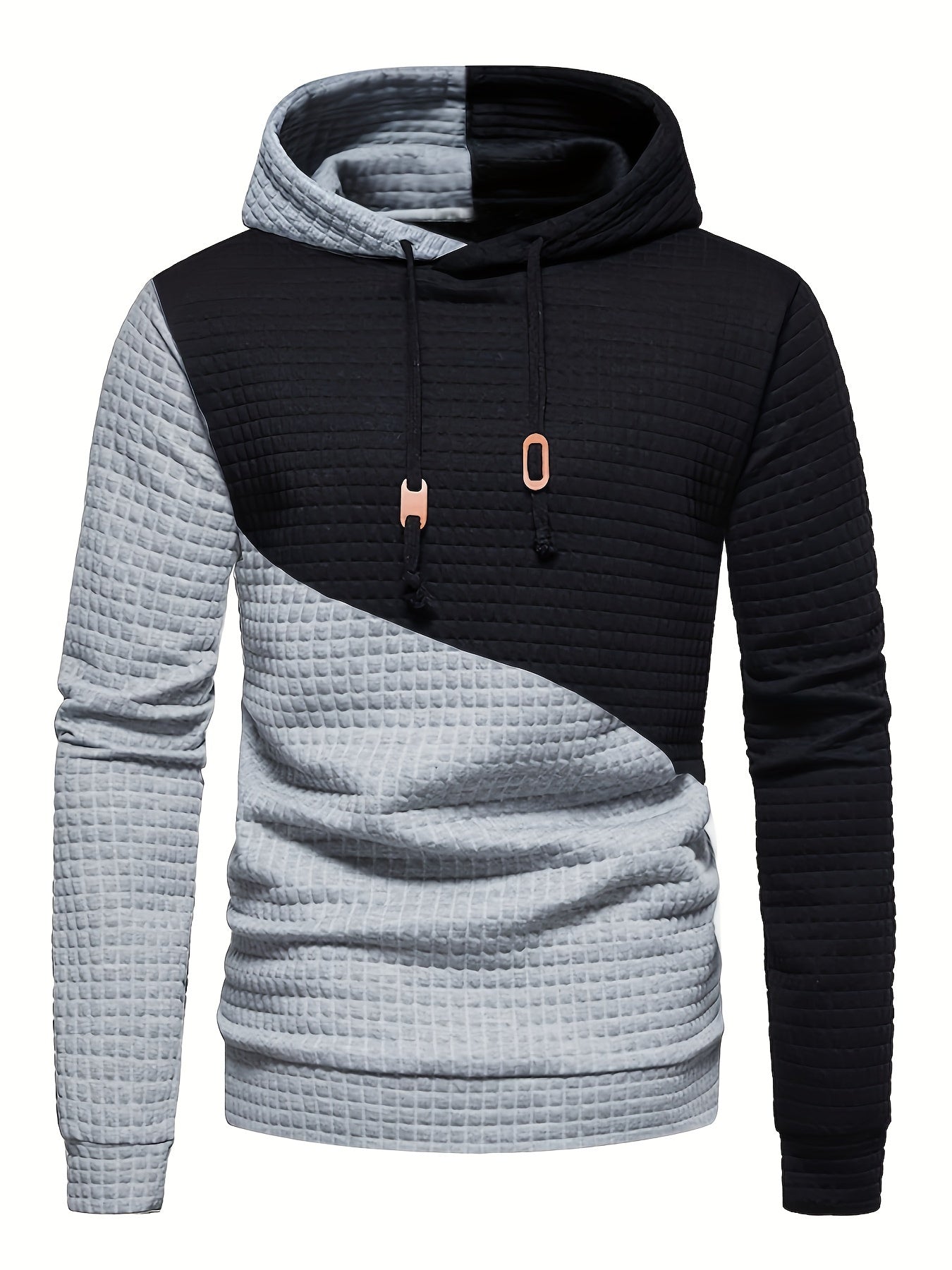 Trendy Mens Waffle Hoodie - Color Block Street Style with Hood &amp; Kangaroo Pocket - Cozy Winter/Fall Sweatshirt - Ideal Gift Idea