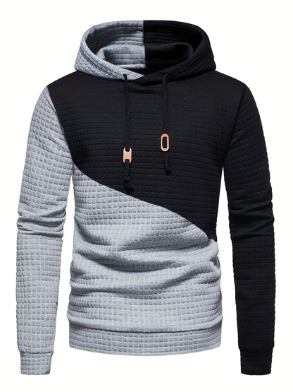 Trendy Mens Waffle Hoodie - Color Block Street Style with Hood &amp; Kangaroo Pocket - Cozy Winter/Fall Sweatshirt - Ideal Gift Idea