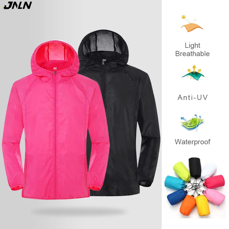JNLN Men Women Hiking Jacket Waterproof Quick Dry Camping Hunting Clothes Sun-Protective Outdoor Sports Coat Anti UV Windbreaker