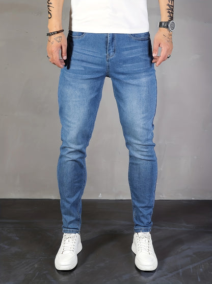 Mens Stylish Slim Fit Jeans - Chic Distressed Denim with Medium Stretch for Casual Street Style