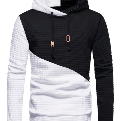 Trendy Mens Waffle Hoodie - Color Block Street Style with Hood &amp; Kangaroo Pocket - Cozy Winter/Fall Sweatshirt - Ideal Gift Idea