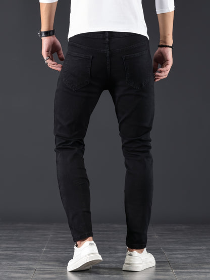 Mens Slim Fit Flex Denim Jeans - Ruggedly Distressed Streetwear with Comfortable Medium Stretch - Fashionable Casual Elegance
