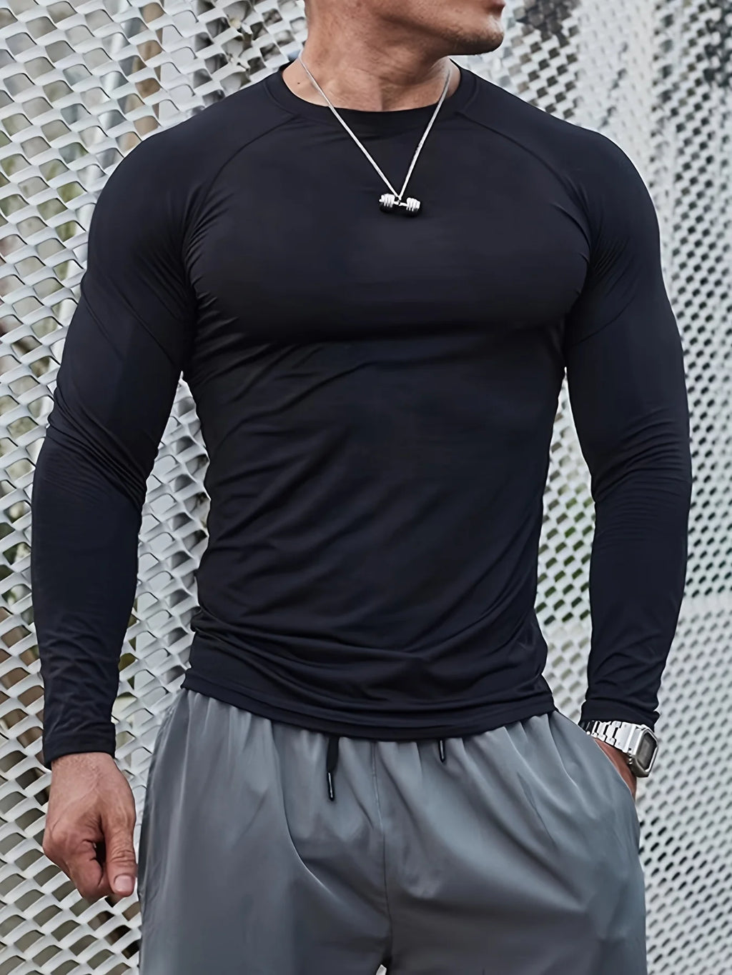 Men's quick drying long sleeved sports top, comfortable tight fitting clothes for sports yoga, football training, basketball