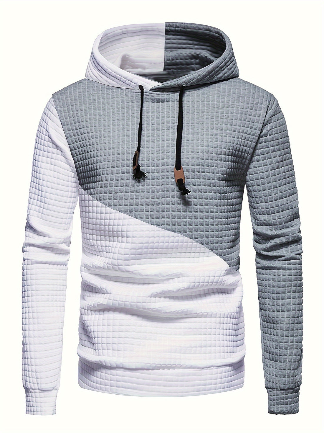Trendy Mens Waffle Hoodie - Color Block Street Style with Hood &amp; Kangaroo Pocket - Cozy Winter/Fall Sweatshirt - Ideal Gift Idea