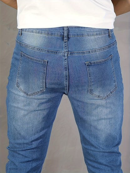 Mens Stylish Slim Fit Jeans - Chic Distressed Denim with Medium Stretch for Casual Street Style