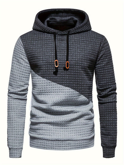 Trendy Mens Waffle Hoodie - Color Block Street Style with Hood &amp; Kangaroo Pocket - Cozy Winter/Fall Sweatshirt - Ideal Gift Idea