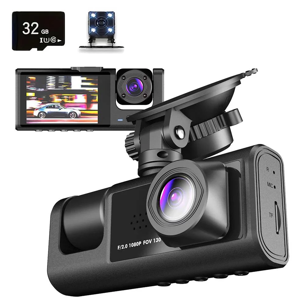 Car Dash Cam With IR Night Vision Loop Recording 3 Channel Cameras DVR Recorder 1080P Video Dashcam Inside Vehicle Camera DVRs