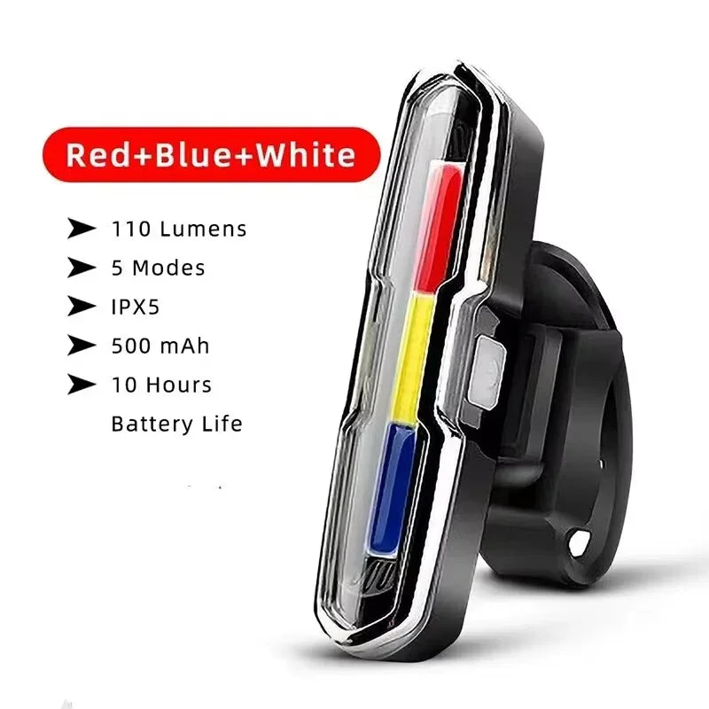 Cycling Safety Rear Light: Waterproof USB Rechargeable LED Taillight (Red/Blue/White Flash Modes) – For Bicycles &amp; Mountain Bike