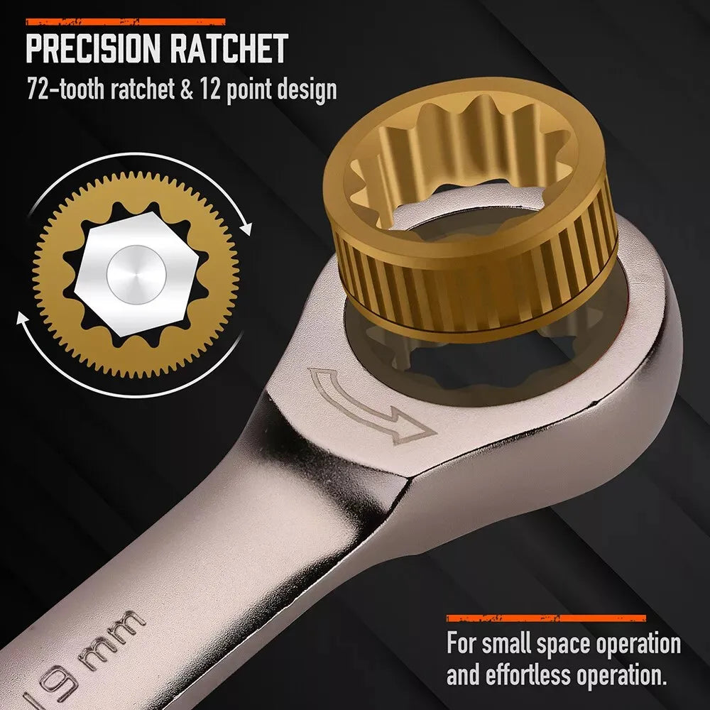 HORUSDY 12Pc Ratchet Spanner Set Metric Wrench Spanners ‎‎Nickel Plating 8-19MM