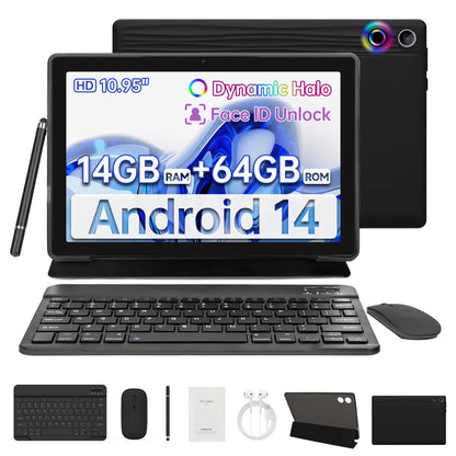 11 Inch Android 14 Tablet Octa-Core 14GB+64GB 1TB Expand 6800mAh Battery With Protective Case Stylus Keyboard Mouse Headphones