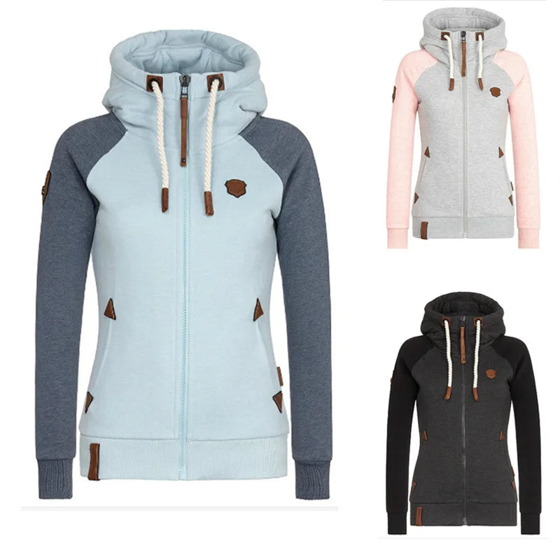 Women Hoodies Sweatshirt Autumn Long Sleeve Zipper Print Pullover Long Sleeve Oversize Warm Winter Hooded Coat Female Tops
