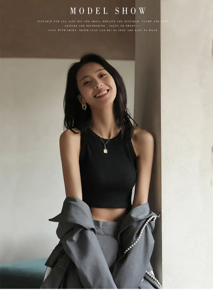 DOIAESKV Basic Solid T shirts Women Slim Halter Neck Off-shoulder Camisole Tops Tees Summer Female Tanks Sleeveless Dropshipping