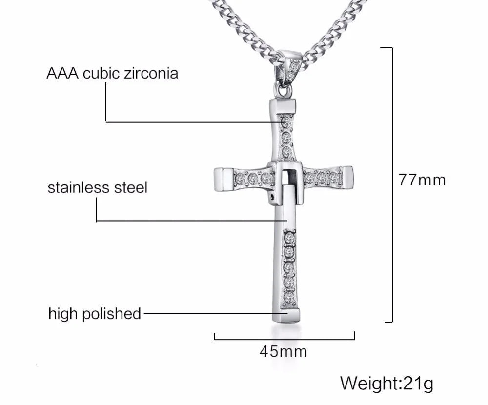 Vnox 316l Stainless Steel Cross Necklace Pendant The Fast and the Furious 8 Top Quality for Good Taste Male Gift