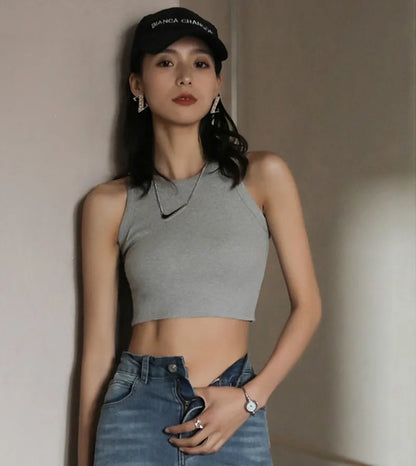 DOIAESKV Basic Solid T shirts Women Slim Halter Neck Off-shoulder Camisole Tops Tees Summer Female Tanks Sleeveless Dropshipping