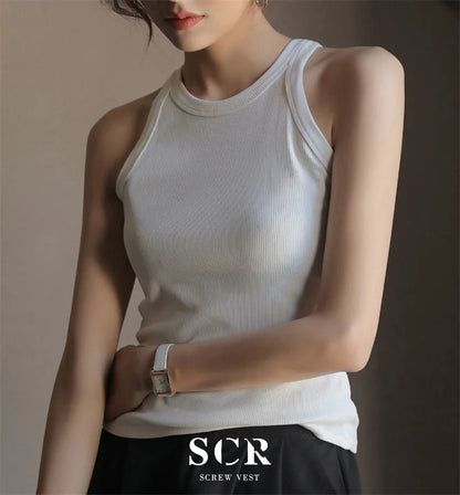 DOIAESKV Basic Solid T shirts Women Slim Halter Neck Off-shoulder Camisole Tops Tees Summer Female Tanks Sleeveless Dropshipping