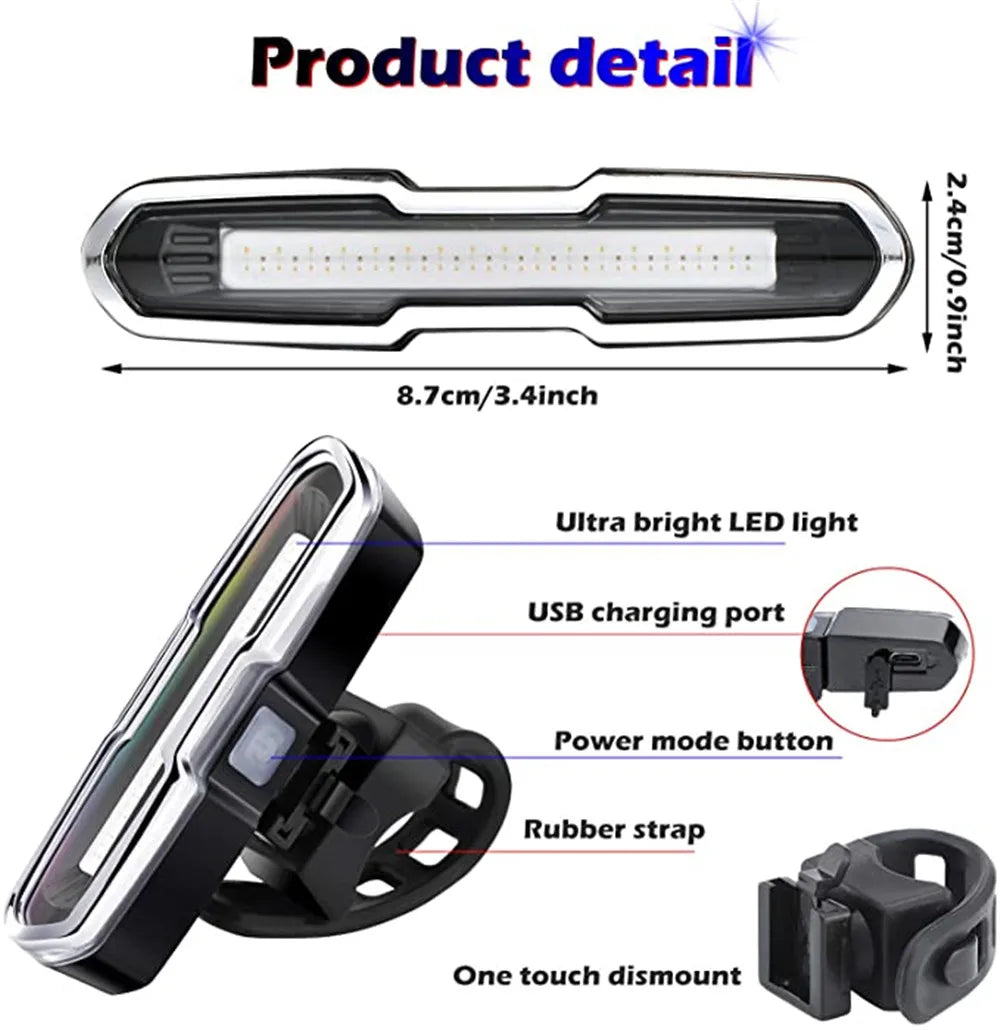 Bicycle Rear Light USB Rechargeable Bike Tail Light MTB Road Bike Warning Tail Lamp for Night Cycling Safety Easy to Install