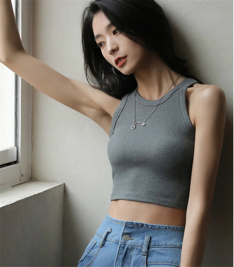 DOIAESKV Basic Solid T shirts Women Slim Halter Neck Off-shoulder Camisole Tops Tees Summer Female Tanks Sleeveless Dropshipping