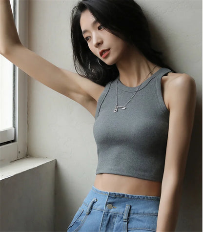 DOIAESKV Basic Solid T shirts Women Slim Halter Neck Off-shoulder Camisole Tops Tees Summer Female Tanks Sleeveless Dropshipping