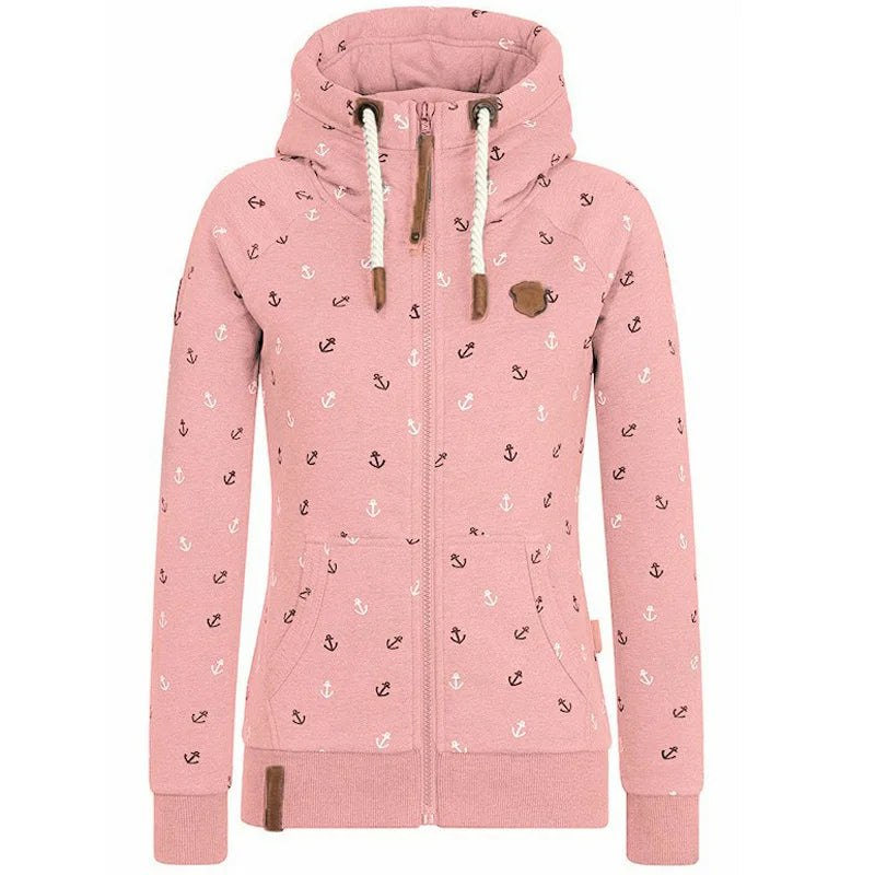 Women Hoodies Sweatshirt Autumn Long Sleeve Zipper Print Pullover Long Sleeve Oversize Warm Winter Hooded Coat Female Tops