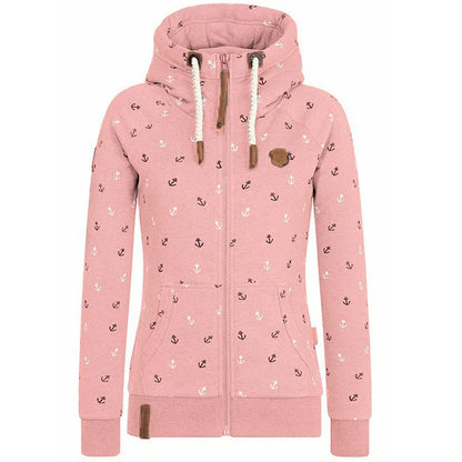 Women Hoodies Sweatshirt Autumn Long Sleeve Zipper Print Pullover Long Sleeve Oversize Warm Winter Hooded Coat Female Tops