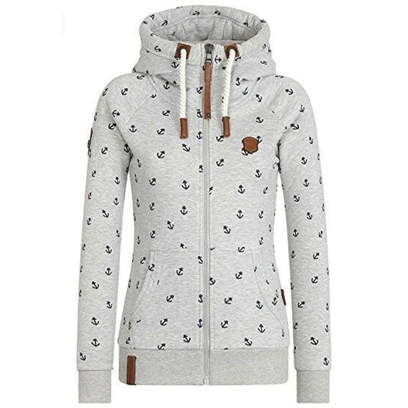Women Hoodies Sweatshirt Autumn Long Sleeve Zipper Print Pullover Long Sleeve Oversize Warm Winter Hooded Coat Female Tops
