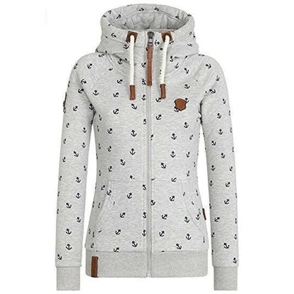 Women Hoodies Sweatshirt Autumn Long Sleeve Zipper Print Pullover Long Sleeve Oversize Warm Winter Hooded Coat Female Tops