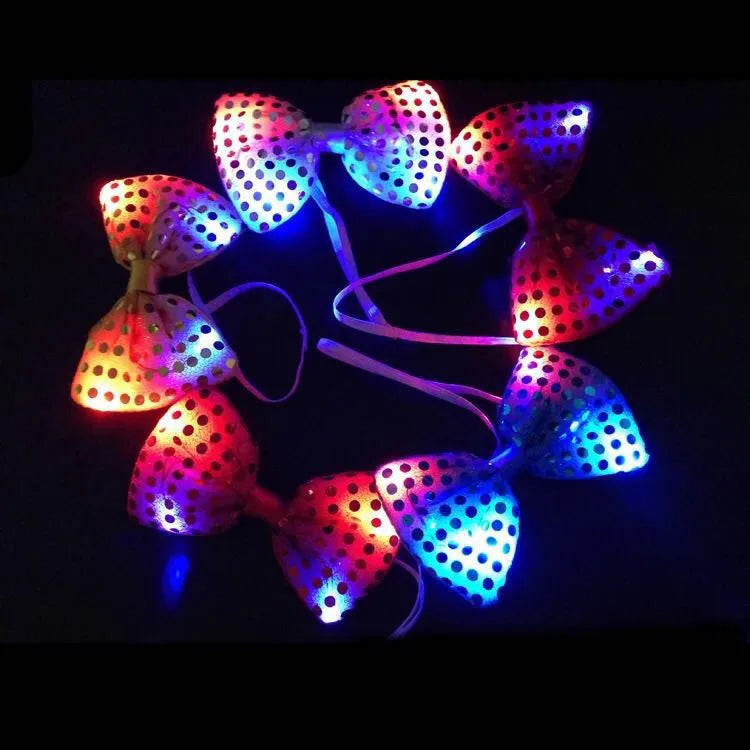 Mens Boys Bowtie LED Flashing Light Up Sequin Necktie Club Bar Christmas Party Women Bow Tie Wedding Ties Holiday Gift Color