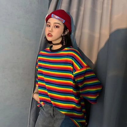 T-shirts Women Striped Summer Preppy Lovely All-match Aesthetic Tender Stylish Loose Harajuku Popular Ins Design Classic Chic