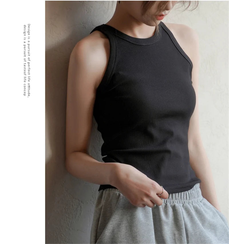 DOIAESKV Basic Solid T shirts Women Slim Halter Neck Off-shoulder Camisole Tops Tees Summer Female Tanks Sleeveless Dropshipping