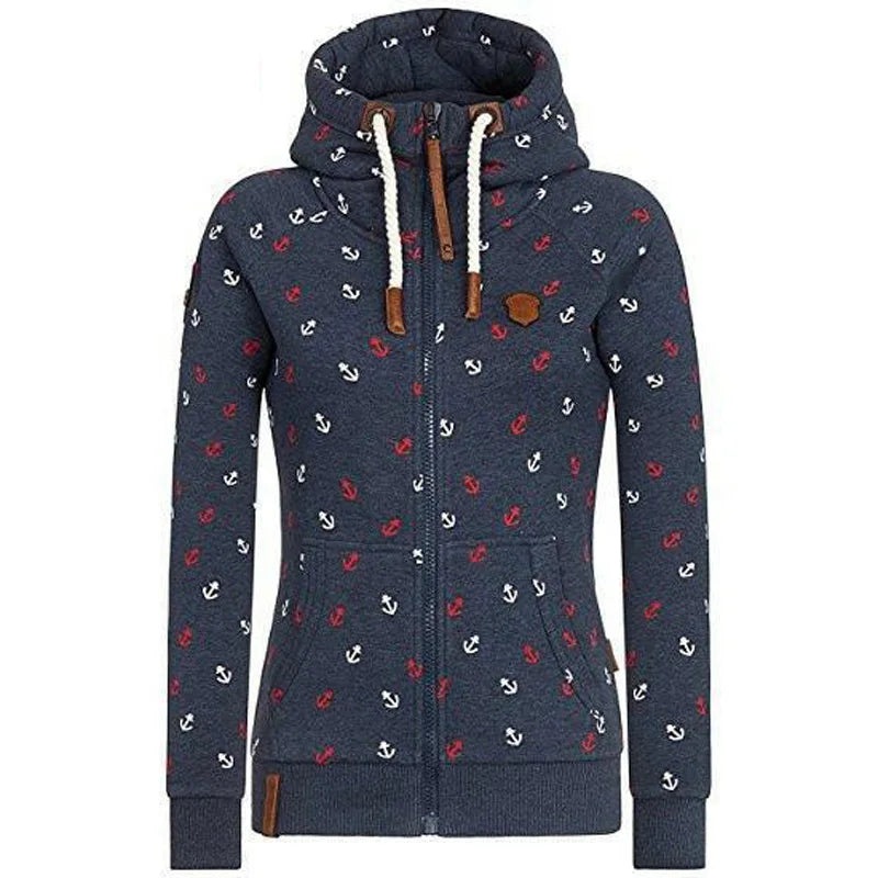Women Hoodies Sweatshirt Autumn Long Sleeve Zipper Print Pullover Long Sleeve Oversize Warm Winter Hooded Coat Female Tops