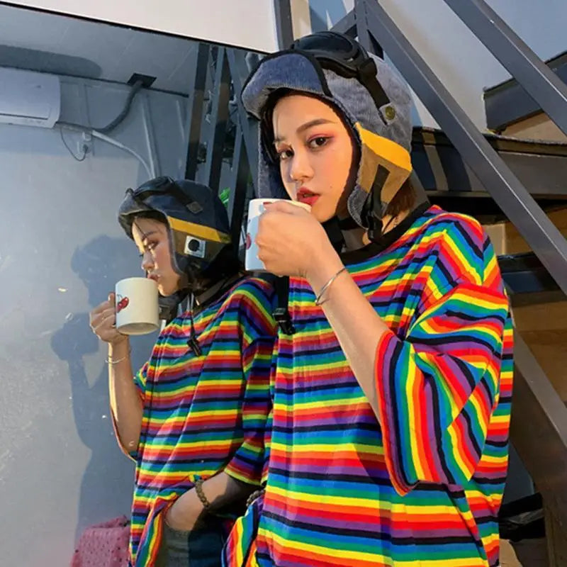 T-shirts Women Striped Summer Preppy Lovely All-match Aesthetic Tender Stylish Loose Harajuku Popular Ins Design Classic Chic