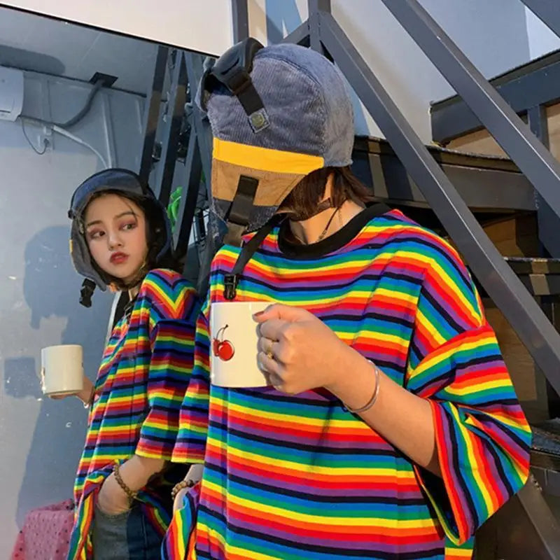 T-shirts Women Striped Summer Preppy Lovely All-match Aesthetic Tender Stylish Loose Harajuku Popular Ins Design Classic Chic