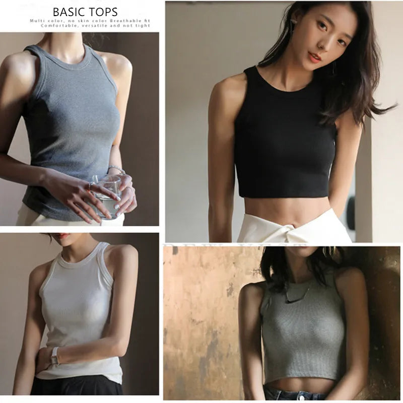 DOIAESKV Basic Solid T shirts Women Slim Halter Neck Off-shoulder Camisole Tops Tees Summer Female Tanks Sleeveless Dropshipping
