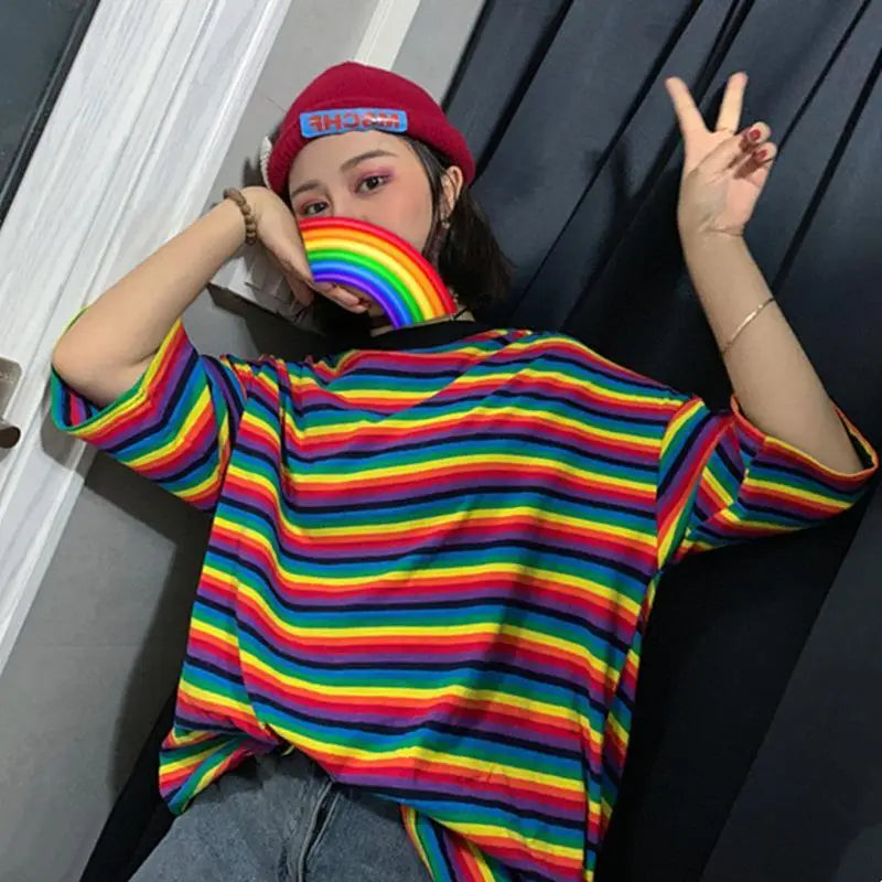 T-shirts Women Striped Summer Preppy Lovely All-match Aesthetic Tender Stylish Loose Harajuku Popular Ins Design Classic Chic