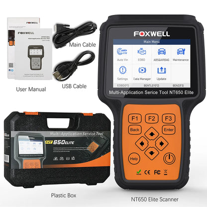 FOXWELL NT650 Elite Car OBD2 Scanner Diagnostic Tools ABS SRS Code Reader EPB TPMS DPF BRT Oil Reset OBD2 Automotive Scanner