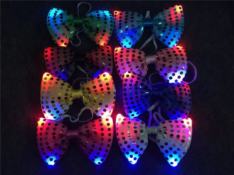 Mens Boys Bowtie LED Flashing Light Up Sequin Necktie Club Bar Christmas Party Women Bow Tie Wedding Ties Holiday Gift Color