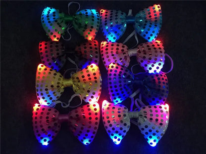 Mens Boys Bowtie LED Flashing Light Up Sequin Necktie Club Bar Christmas Party Women Bow Tie Wedding Ties Holiday Gift Color