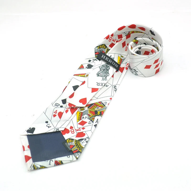 Mens Ties Necktie Formal Dress Gift Wedding Shirts Cravat Tie For Men Funny 4 inch width playing card/poker white Black Party
