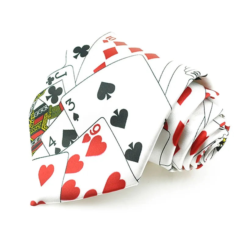 Mens Ties Necktie Formal Dress Gift Wedding Shirts Cravat Tie For Men Funny 4 inch width playing card/poker white Black Party