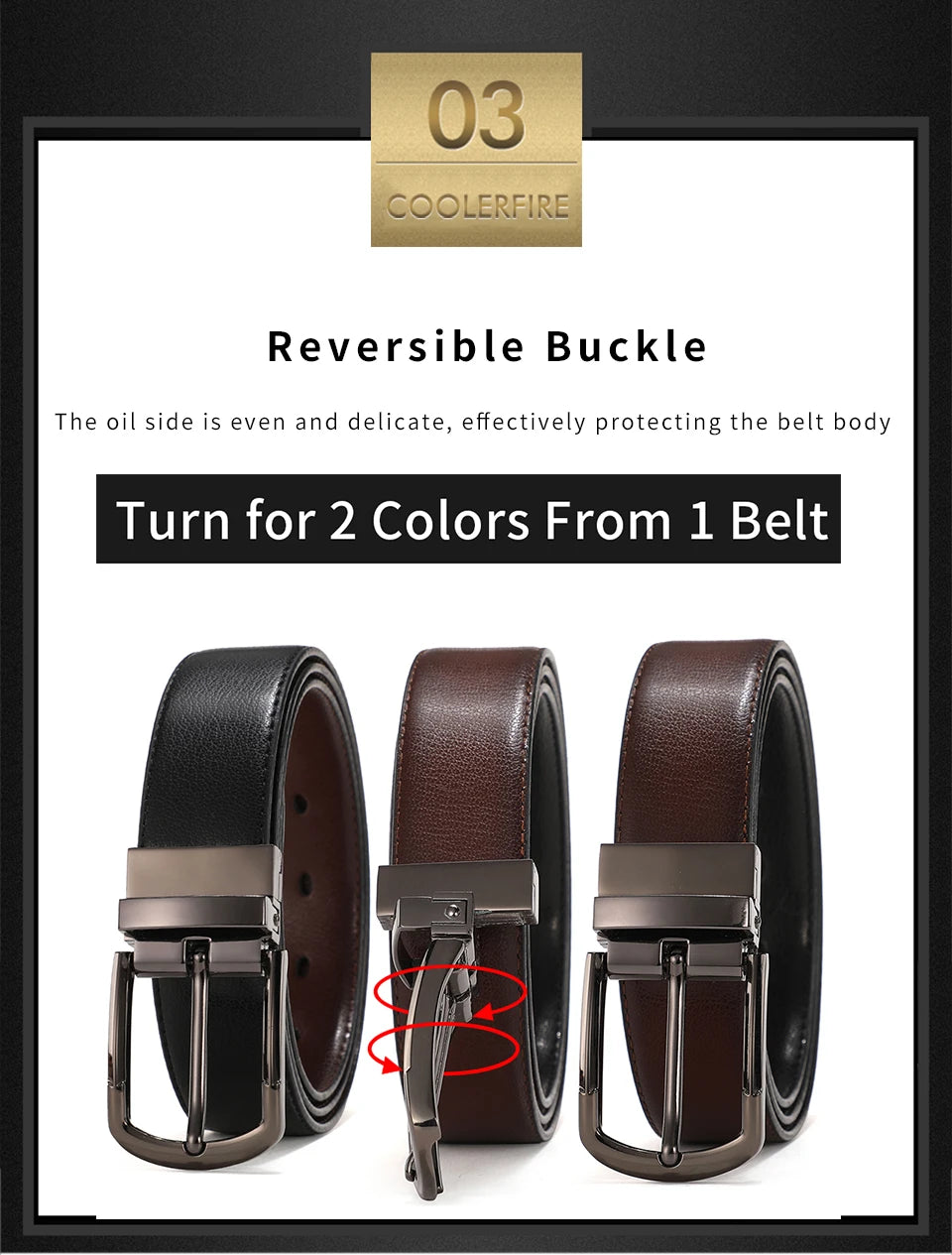 Men Genuine Leather Belt 100cm 110cm 120cm 130cm 140cm 150cm 160cmReversible Buckle Brown and Black Business Dress Belts for Men