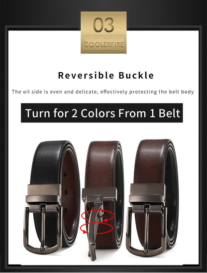 Men Genuine Leather Belt 100cm 110cm 120cm 130cm 140cm 150cm 160cmReversible Buckle Brown and Black Business Dress Belts for Men