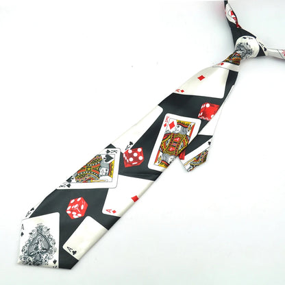 Mens Ties Necktie Formal Dress Gift Wedding Shirts Cravat Tie For Men Funny 4 inch width playing card/poker white Black Party