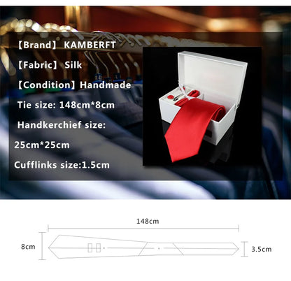 Mens Tie Silk 8cm Formal Necktie Handkerchief Cufflinks Gift box set Solid Red Yellow Ties For Man Business Wedding Gift Party