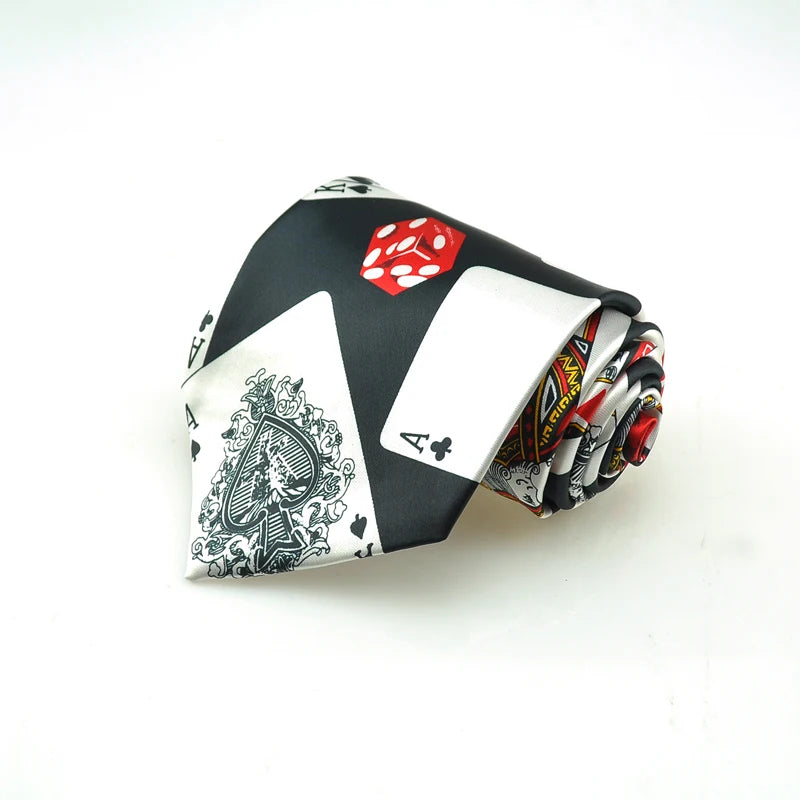 Mens Ties Necktie Formal Dress Gift Wedding Shirts Cravat Tie For Men Funny 4 inch width playing card/poker white Black Party