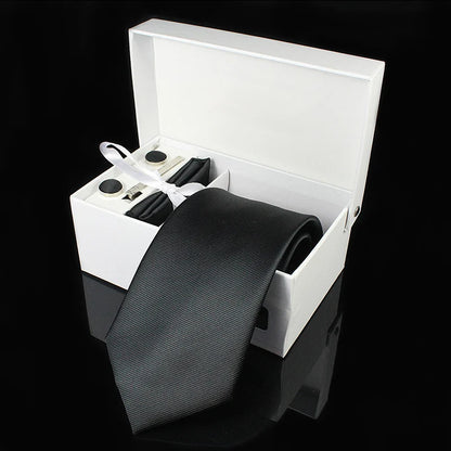 Mens Tie Silk 8cm Formal Necktie Handkerchief Cufflinks Gift box set Solid Red Yellow Ties For Man Business Wedding Gift Party