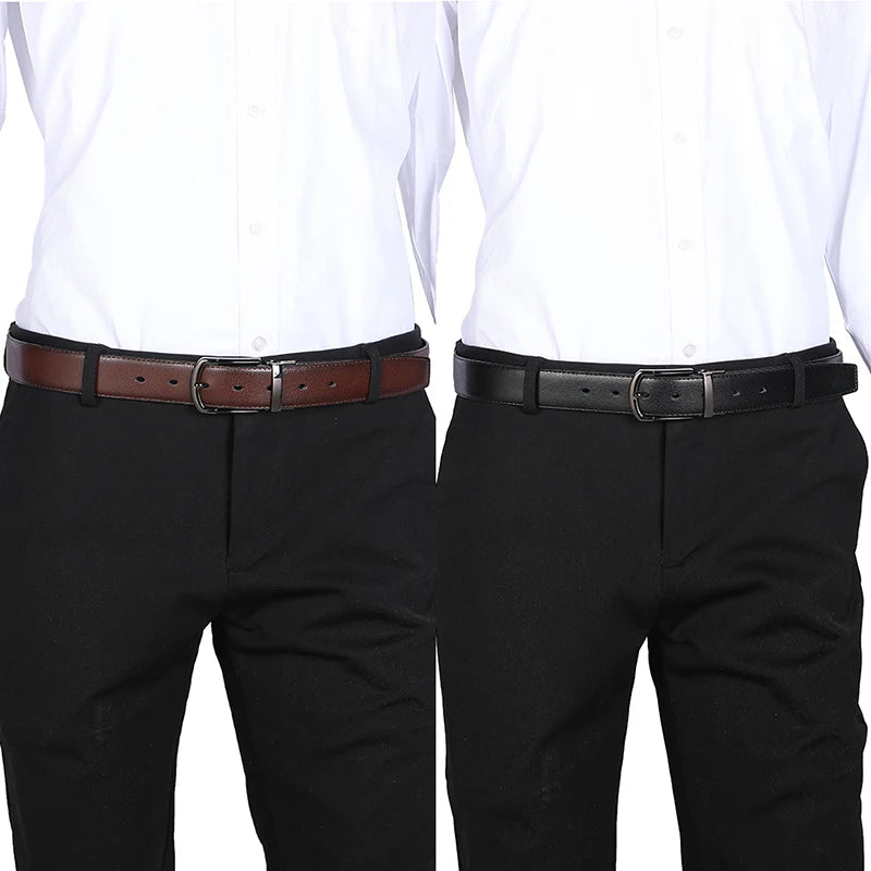 Men Genuine Leather Belt 100cm 110cm 120cm 130cm 140cm 150cm 160cmReversible Buckle Brown and Black Business Dress Belts for Men