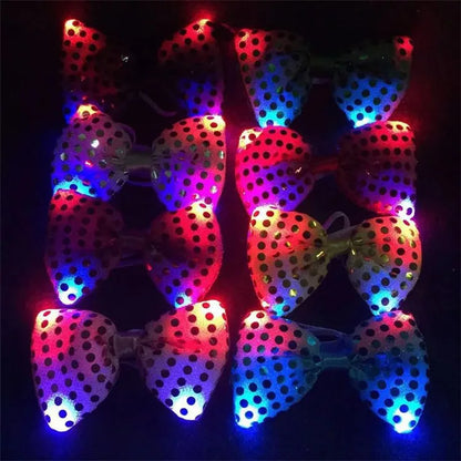Mens Boys Bowtie LED Flashing Light Up Sequin Necktie Club Bar Christmas Party Women Bow Tie Wedding Ties Holiday Gift Color