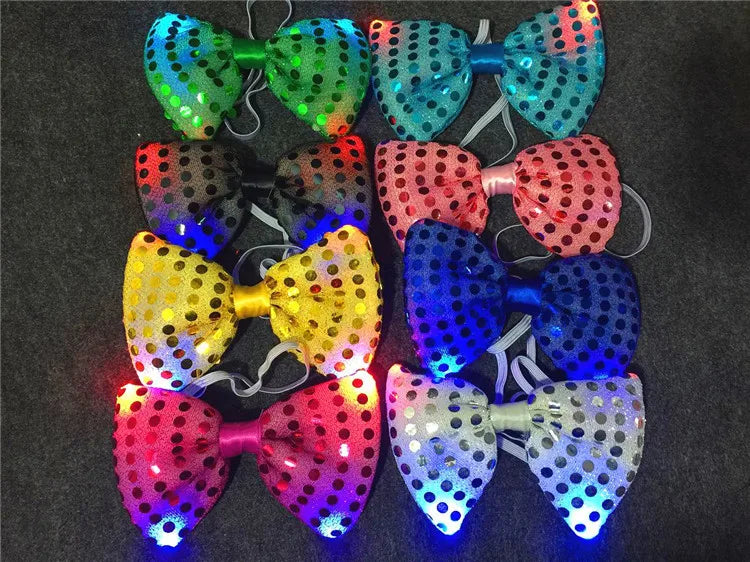 Mens Boys Bowtie LED Flashing Light Up Sequin Necktie Club Bar Christmas Party Women Bow Tie Wedding Ties Holiday Gift Color